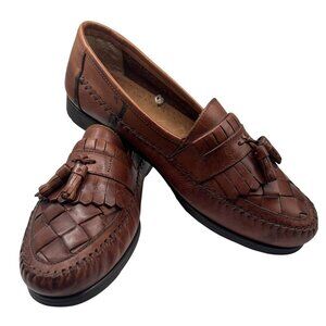 Earth Shoe Loafer Mens size 10 Brown Leather Woven Tassel 10 W Fit Dress Shoes‎